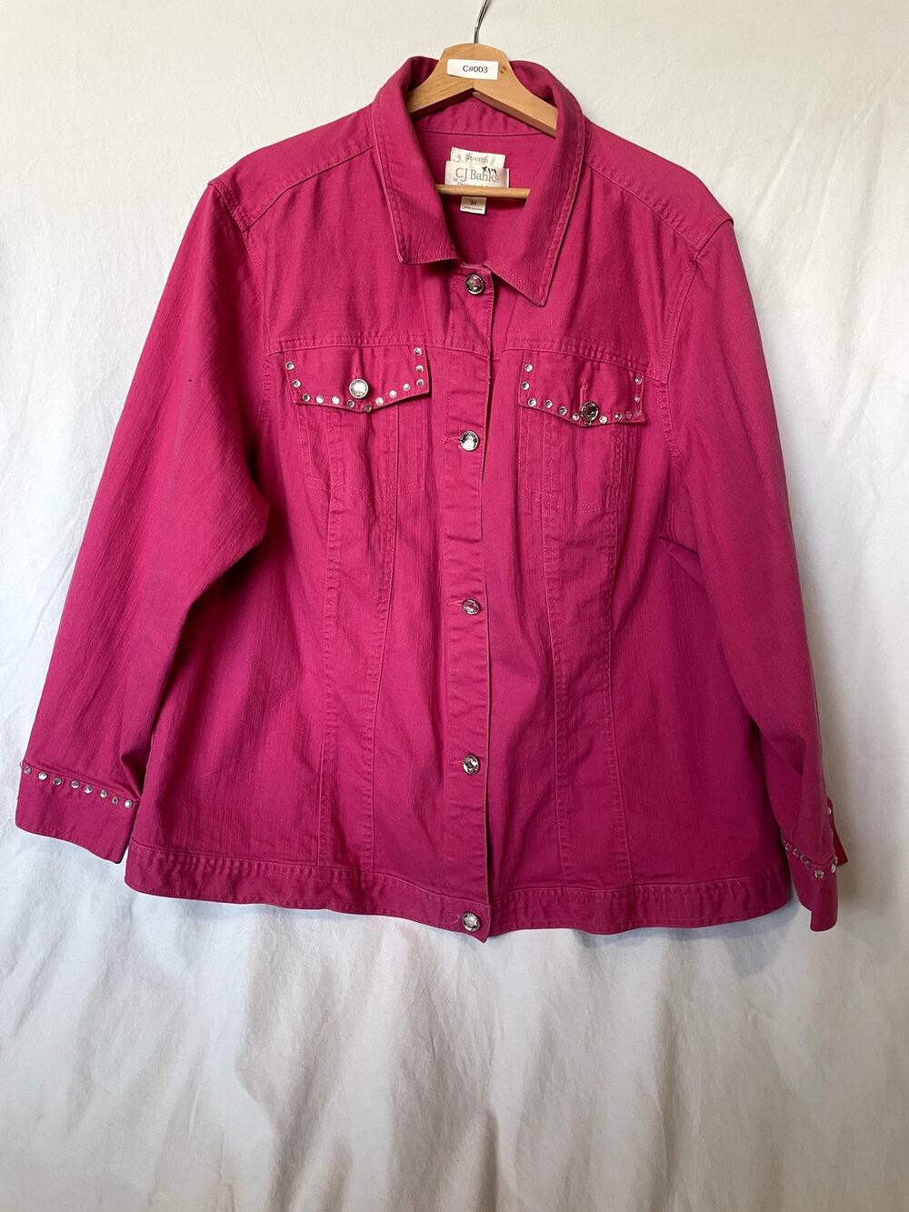 C.J. Banks Bright Pink Button-Down Jean Jacket (Size 3X / 3XB)